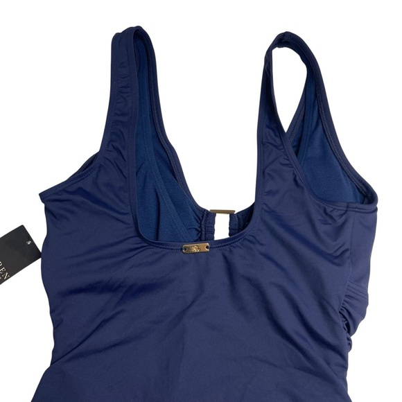 Lauren Ralph Lauren Shirred Ring-Front One-Piece Dark Navy Size 6 New - Picture 7 of 8